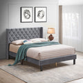 Velvet Button Tufted Upholstered Bed with Wings Design