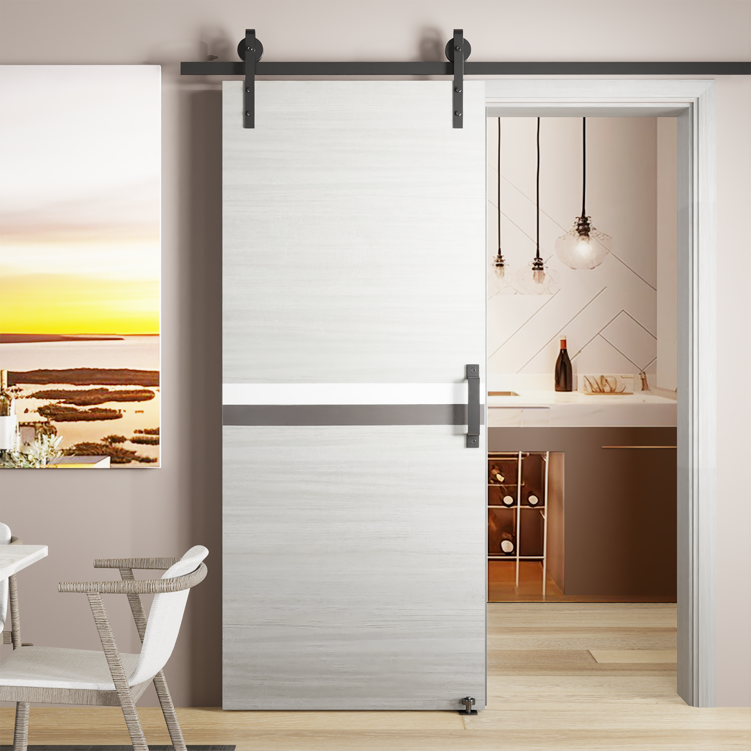 32" x 84" Melamine Integrated Door Slab With Sliding Track Kit