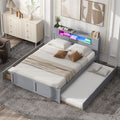 Queen Size Wood Storage Platform Bed with LED, 2 Drawers and 1 Twin Size Trundle