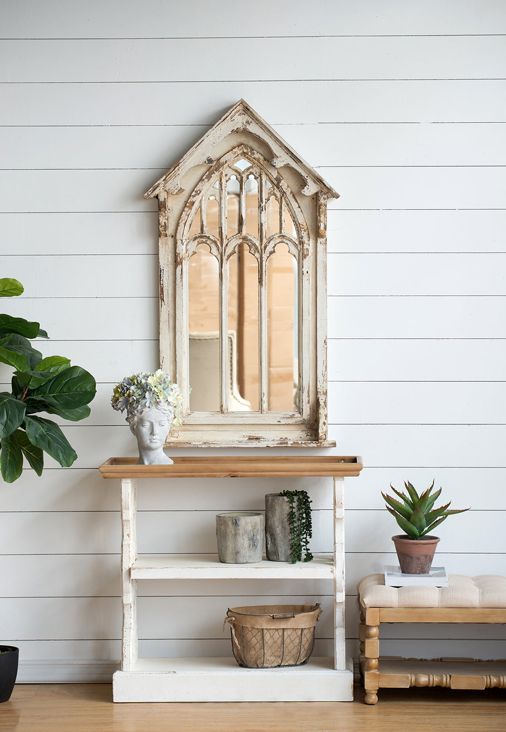 Distressed Wood Shelf with Three Tiers