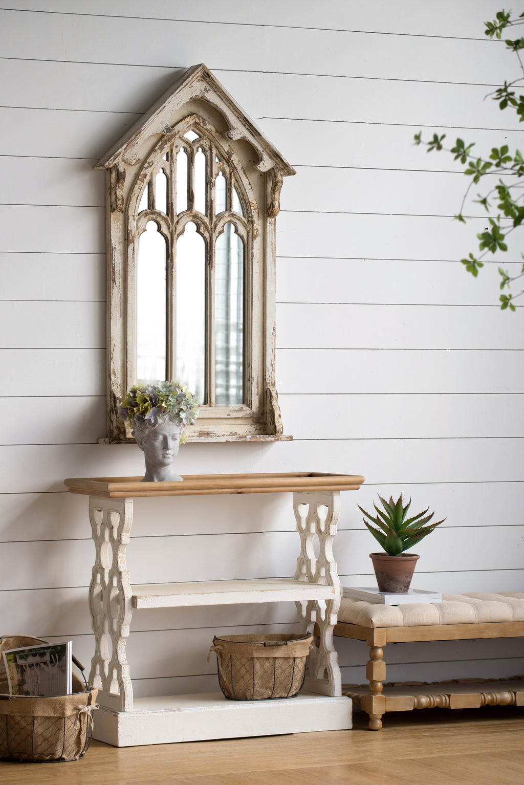 Distressed Wood Shelf with Three Tiers