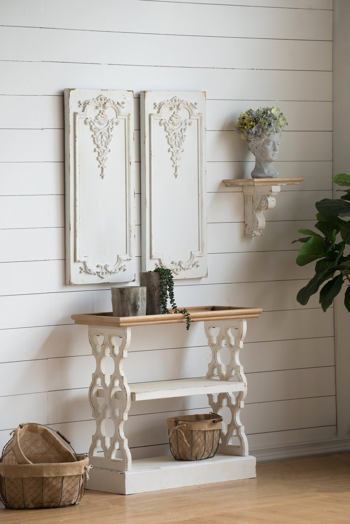Distressed Wood Shelf with Three Tiers