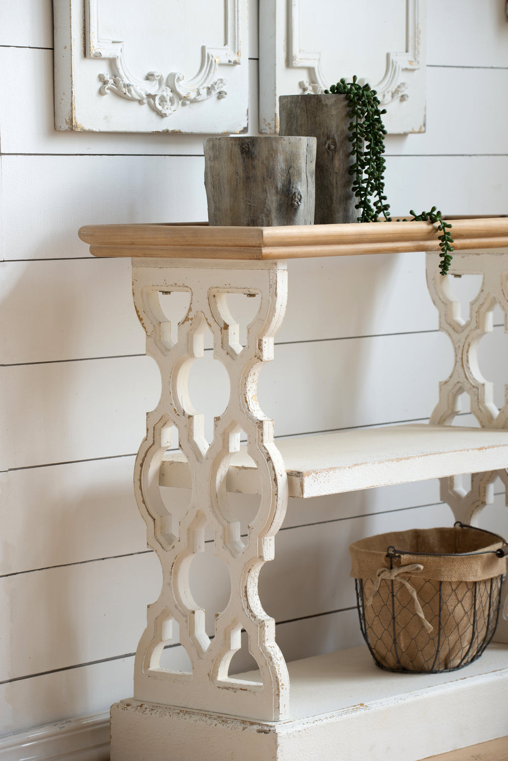 Distressed Wood Shelf with Three Tiers