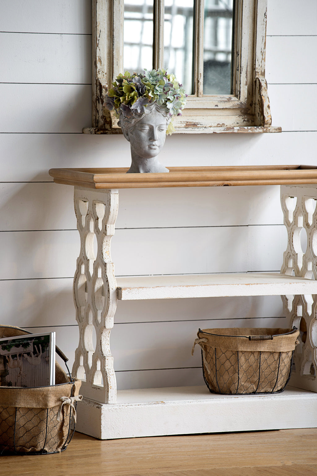 Distressed Wood Shelf with Three Tiers