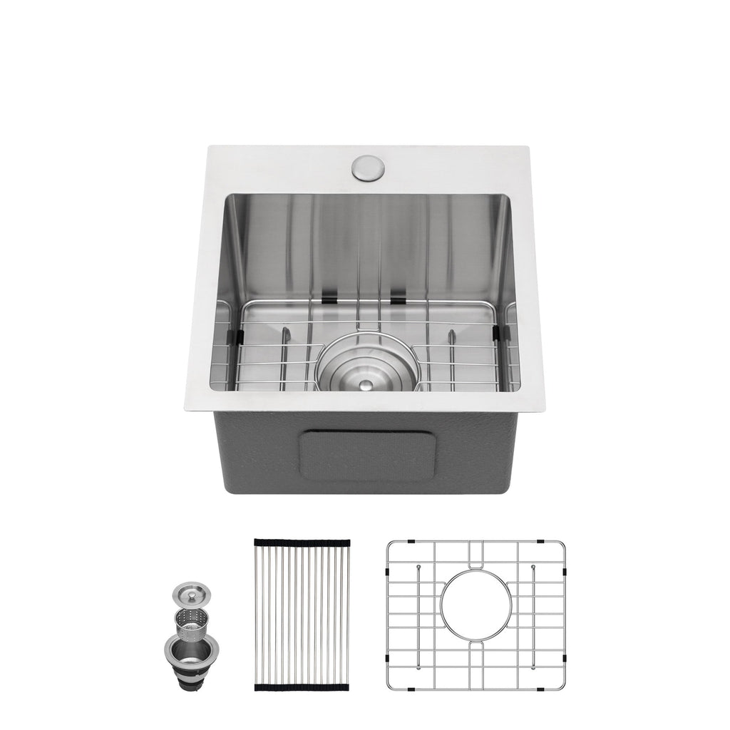 15" x 15" x 9" Stainless Steel Drop In Kitchen Sink