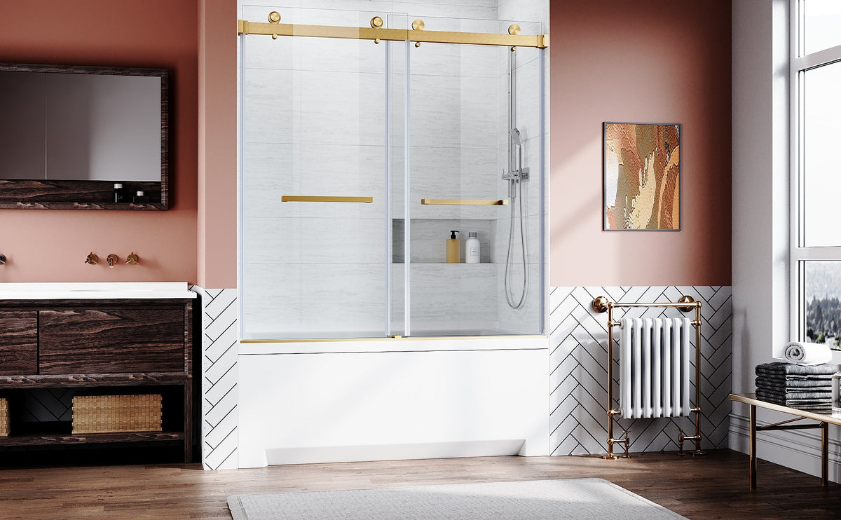 Brushed Frameless Bypass Bathtub Door