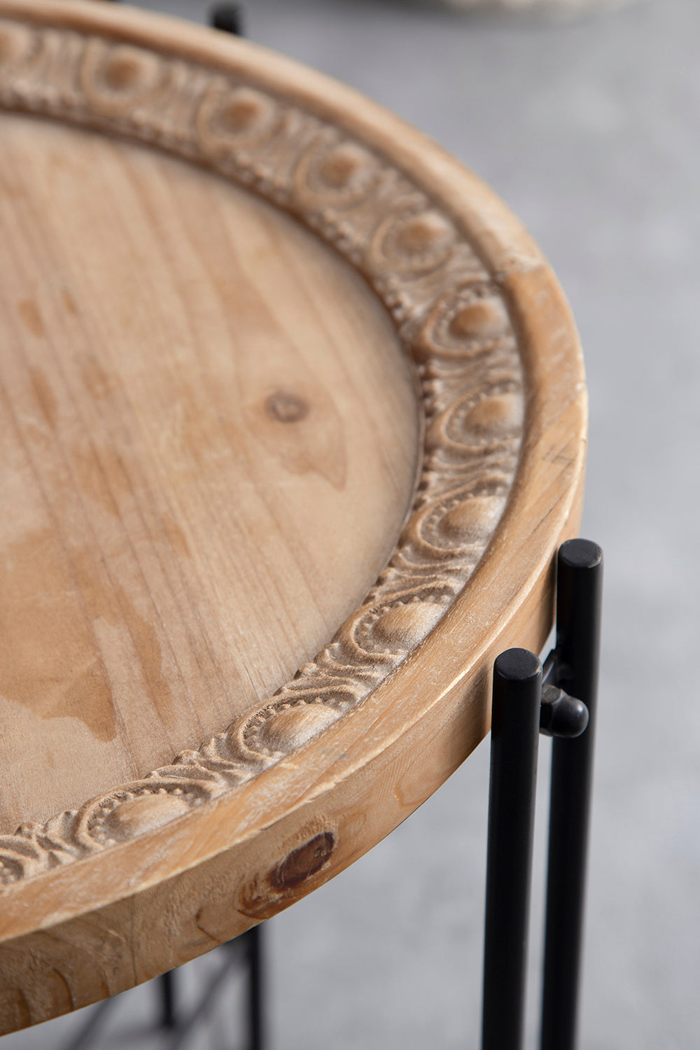 21.5" x 24" Round Side Table With Wood Top