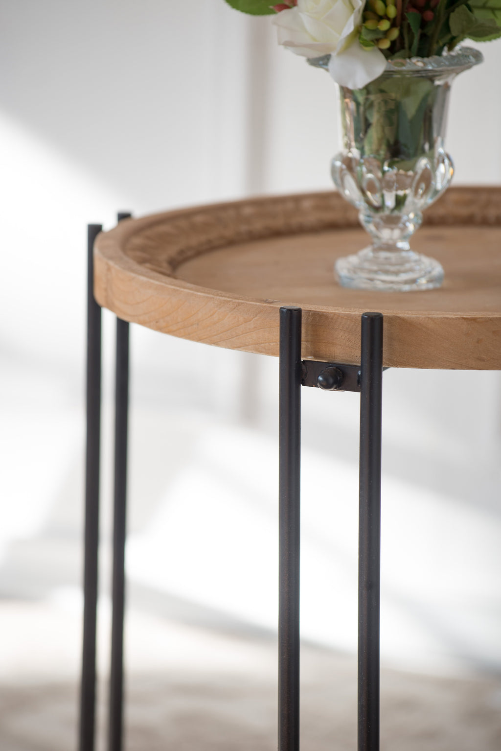 21.5" x 24" Round Side Table With Wood Top