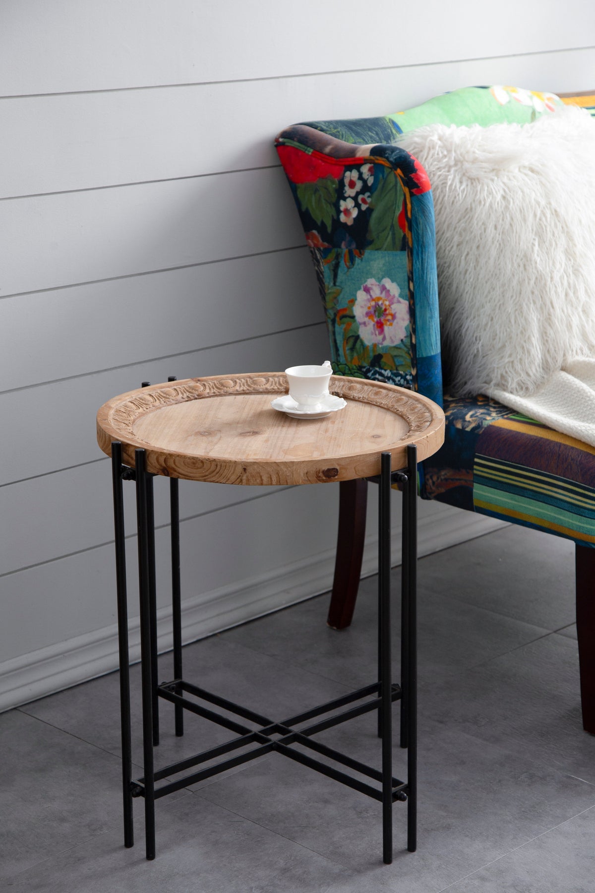 21.5" x 24" Round Side Table With Wood Top