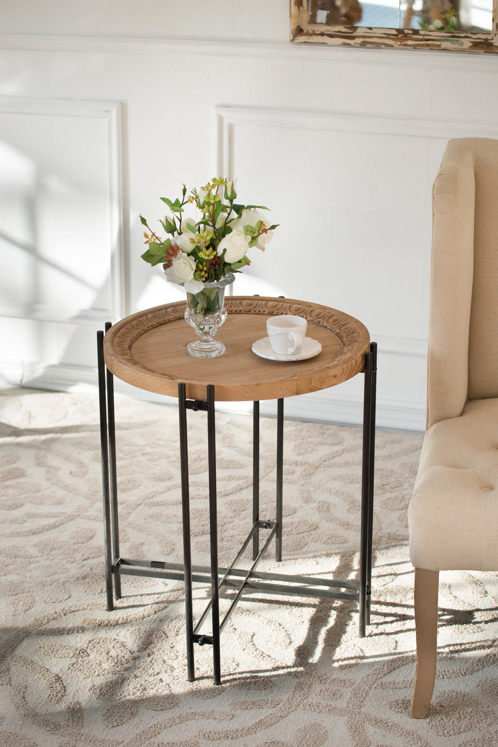 21.5" x 24" Round Side Table With Wood Top
