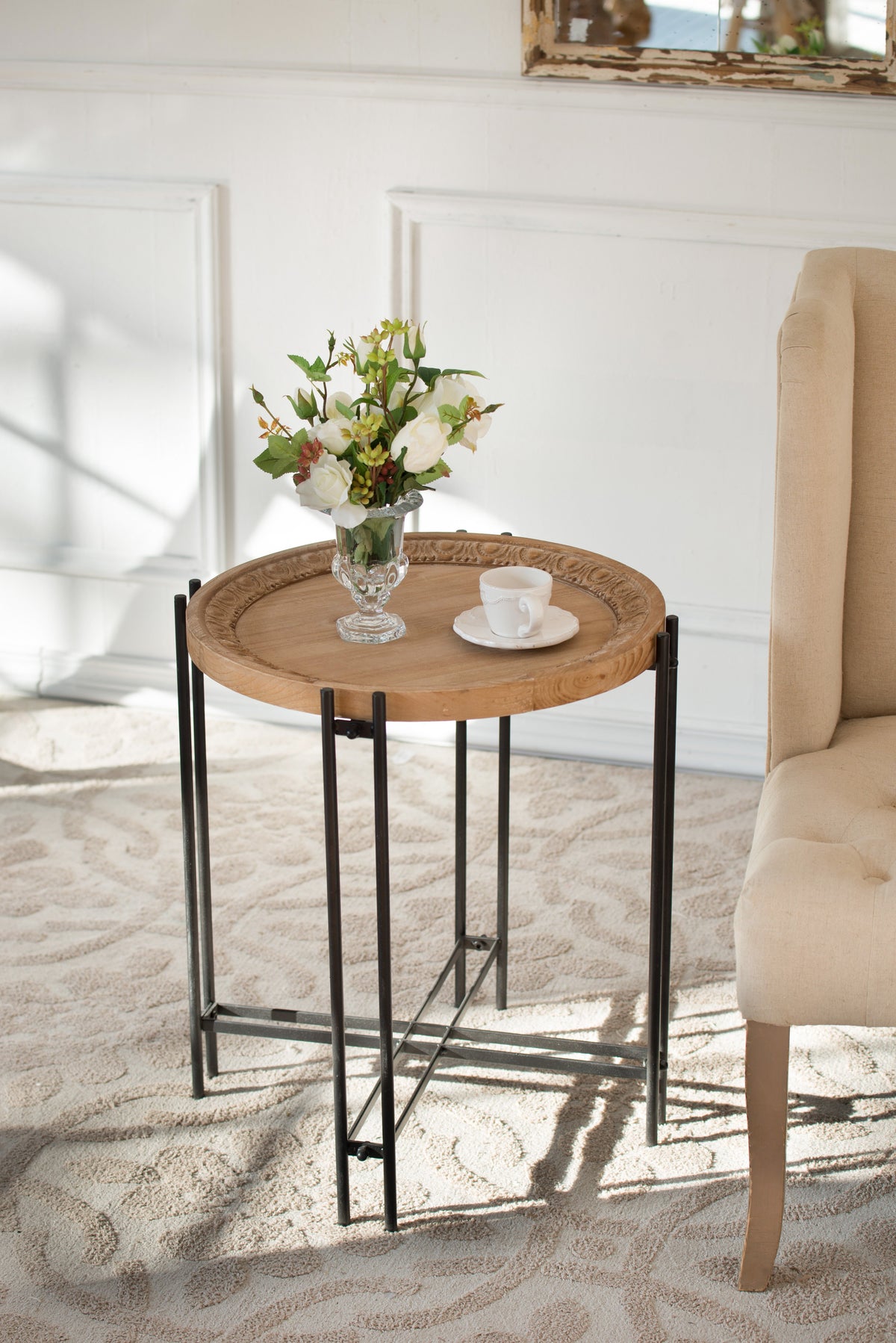 21.5" x 24" Round Side Table With Wood Top
