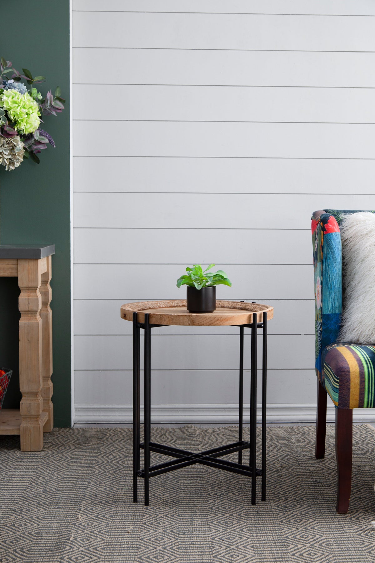 21.5" x 24" Round Side Table With Wood Top