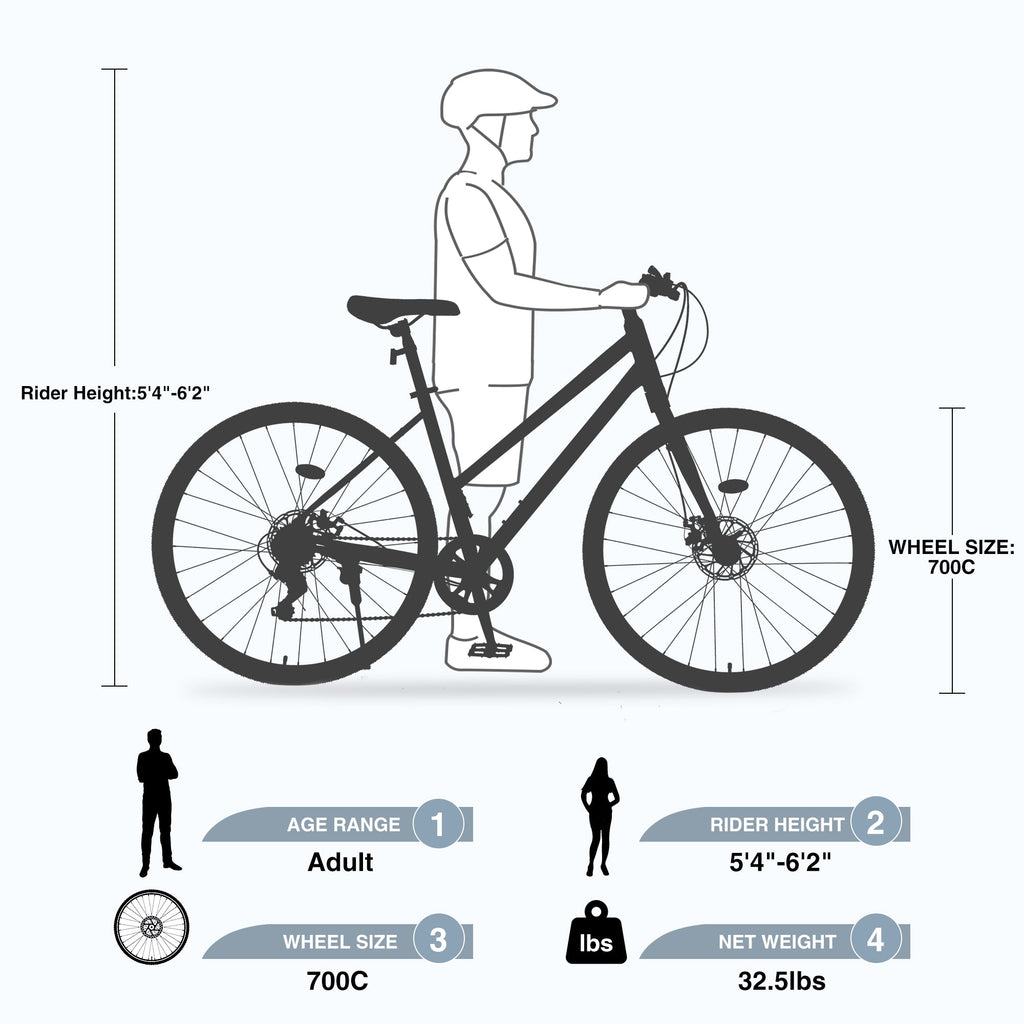 7 Speed Hybrid Bike Disc Brake 700C City Bicycle