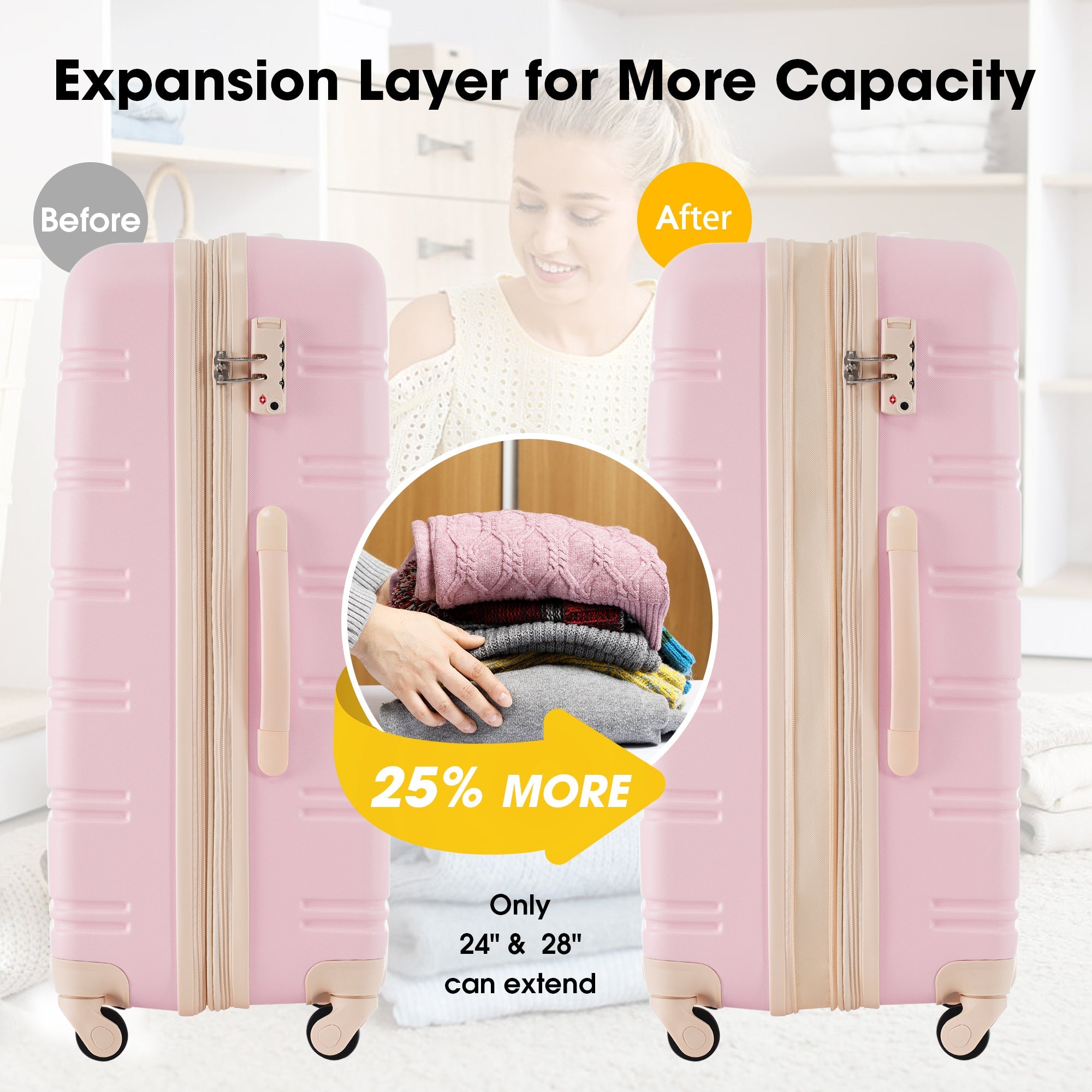 3 Piece Luggage Set Hardside Spinner Suitcase