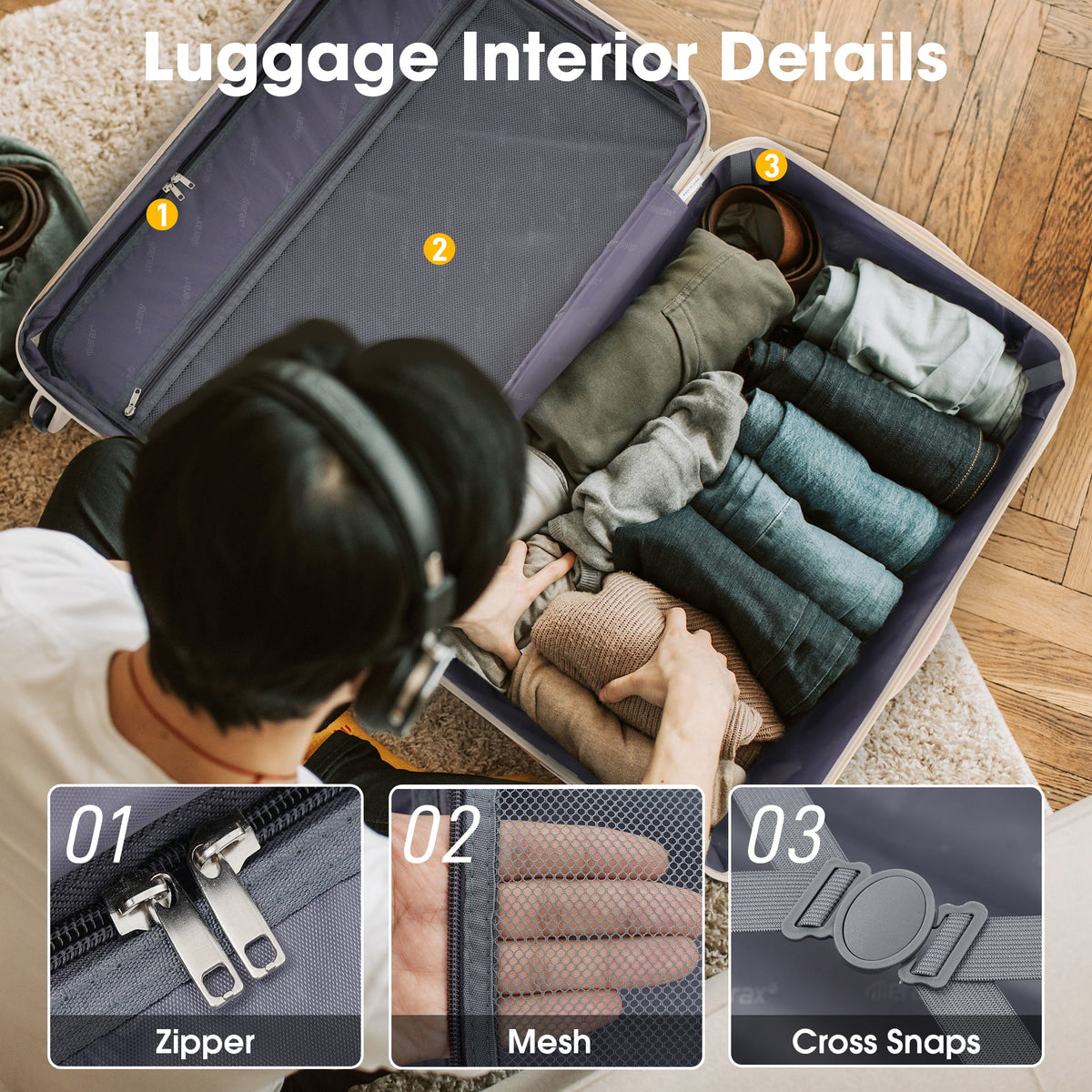 3 Piece Luggage Set Hardside Spinner Suitcase