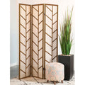 Walnut and Jute Three-Panel Folding Screen
