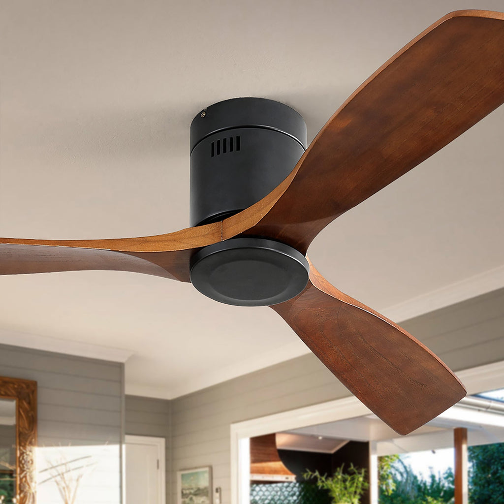 52 Inch Indoor Wooden Ceiling Fan With 3 Solid Wood Blades