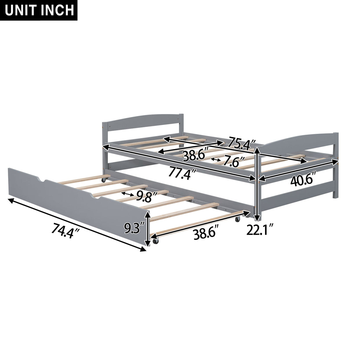 Twin Size Platform Bed with Twin Size Trundle