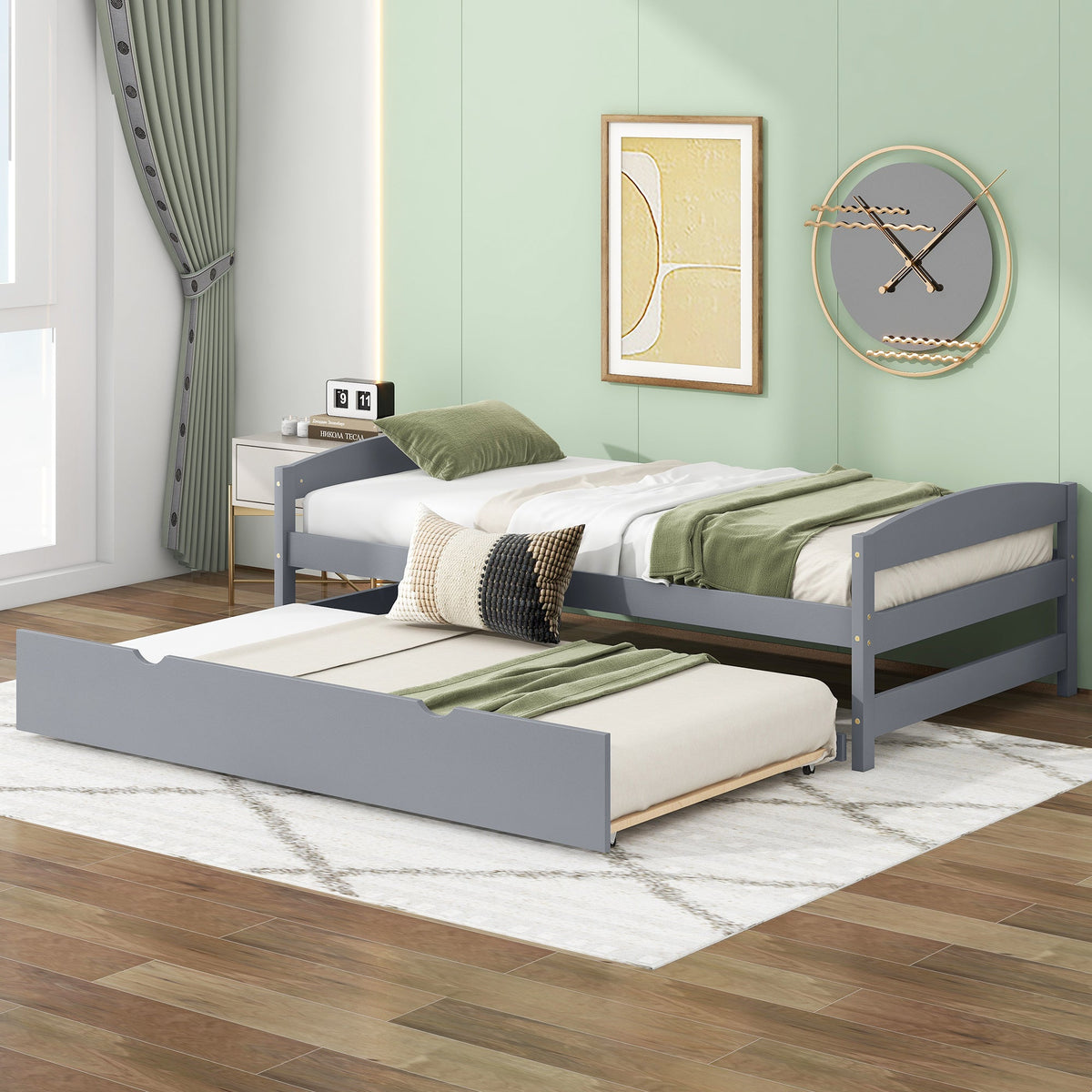 Twin Size Platform Bed with Twin Size Trundle