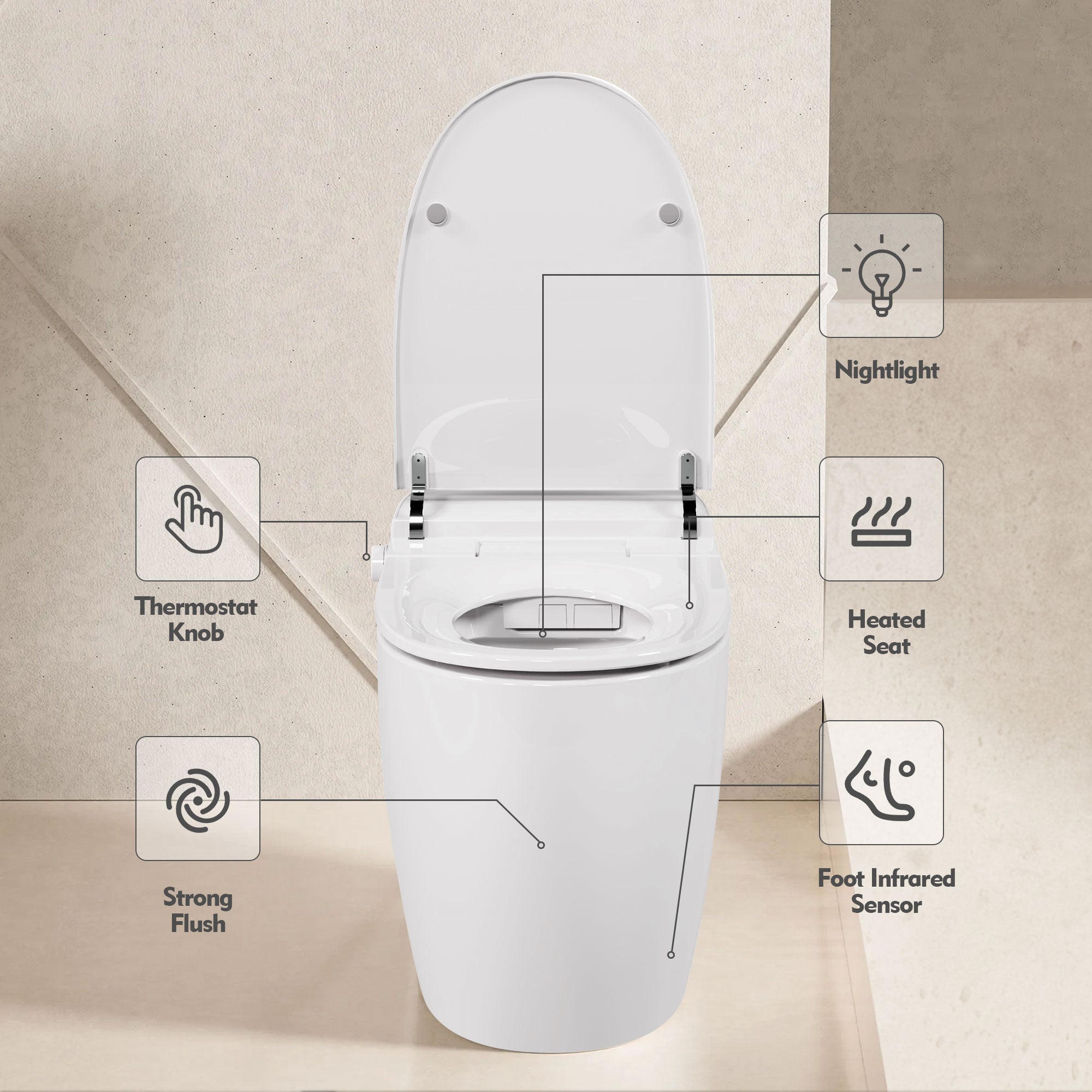 Heated Seat Smart Toilet - One Piece Design with Automatic Flush