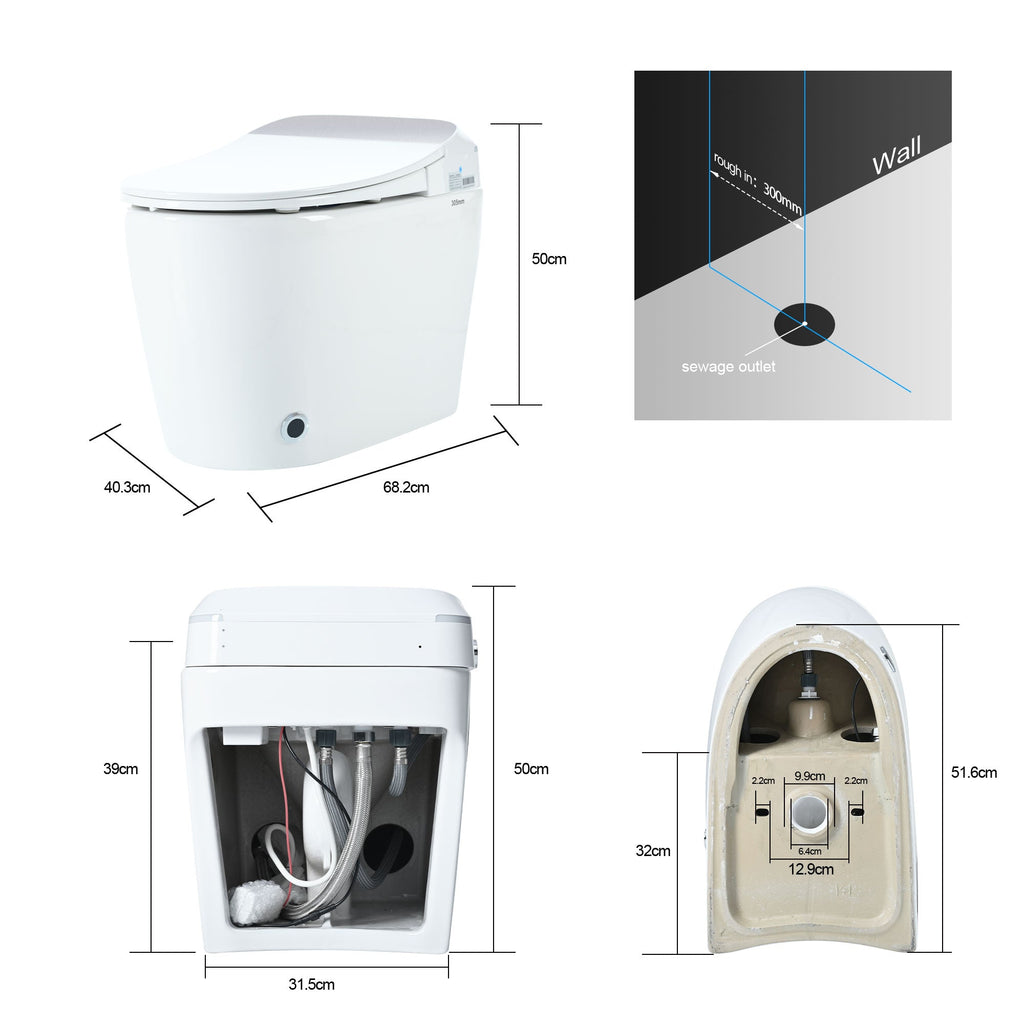 Heated Seat Smart Toilet - One Piece Design with Automatic Flush