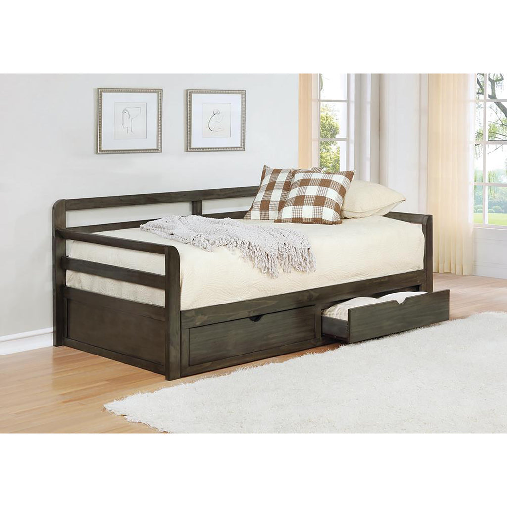 Grey 2-Drawer Daybed with Extension Trundle