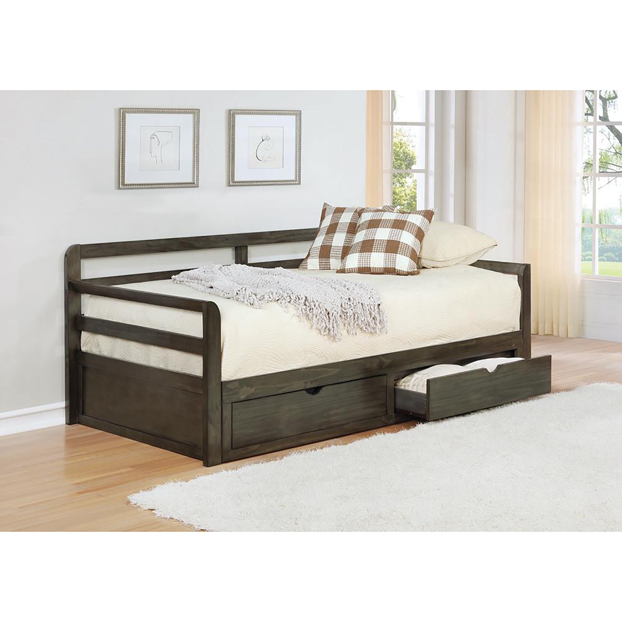 Grey 2-Drawer Daybed with Extension Trundle