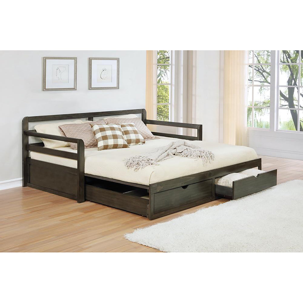 Grey 2-Drawer Daybed with Extension Trundle