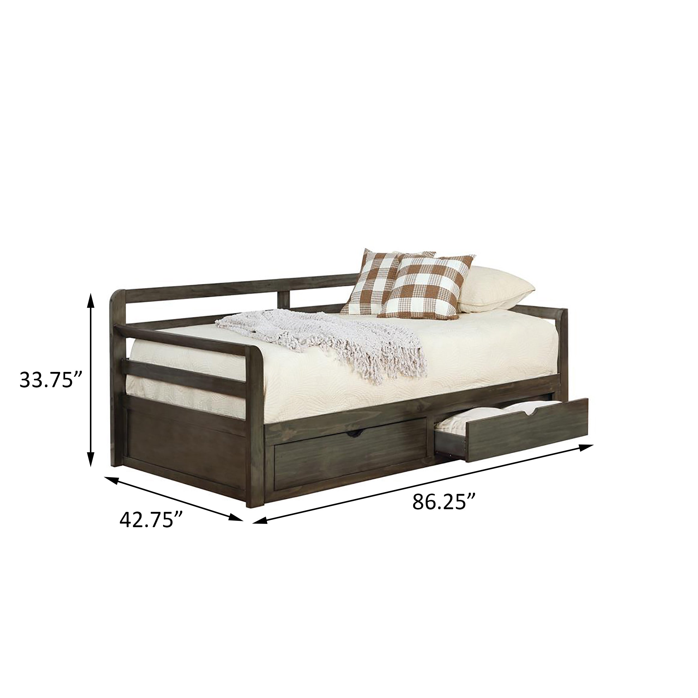 Grey 2-Drawer Daybed with Extension Trundle