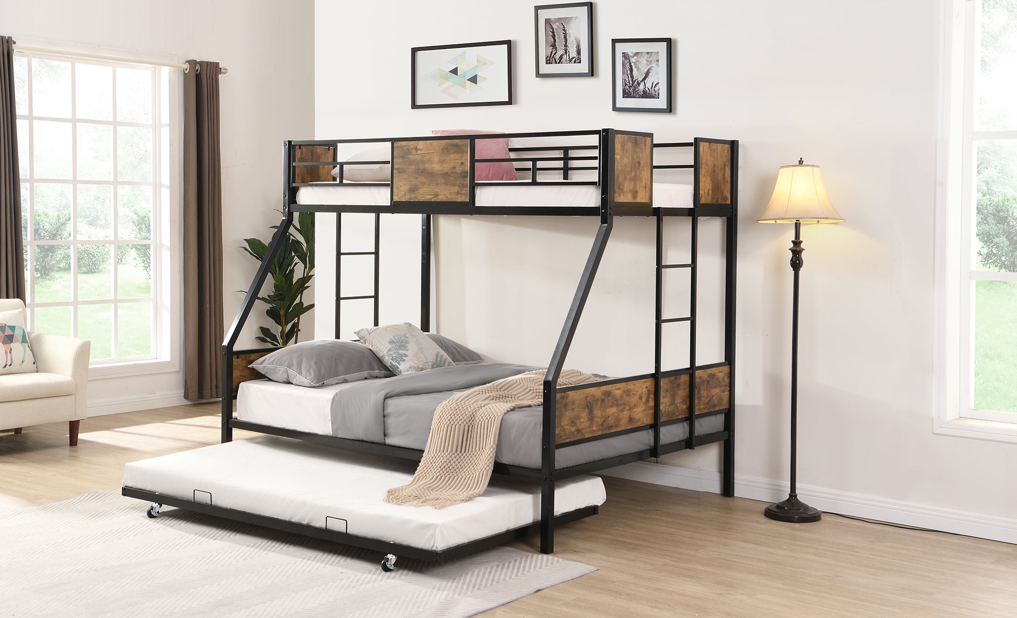 Twin Over Full Metal Bunk Bed with Trundle