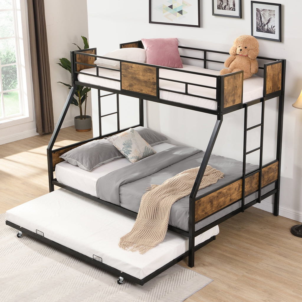 Twin Over Full Metal Bunk Bed with Trundle