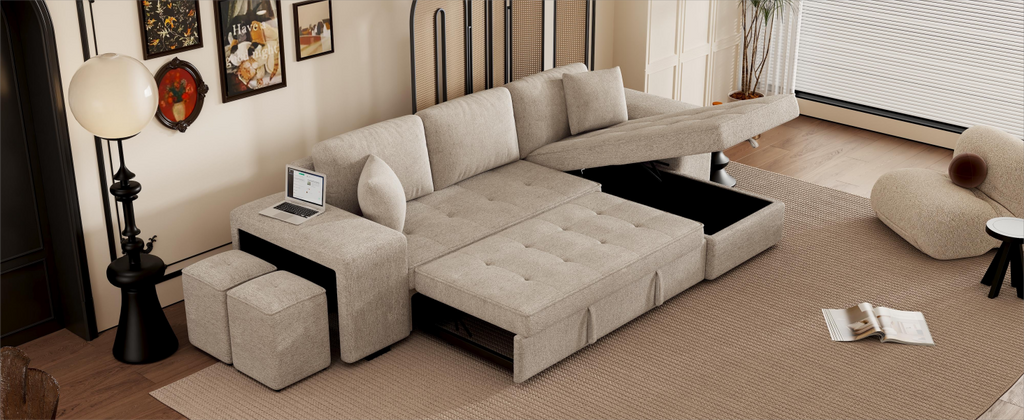104.5" Modern L-Shape 3 Seat Reversible Sectional Couch