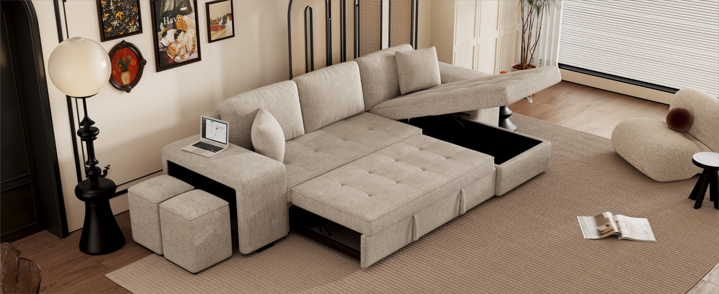 104.5" Modern L-Shape 3 Seat Reversible Sectional Couch