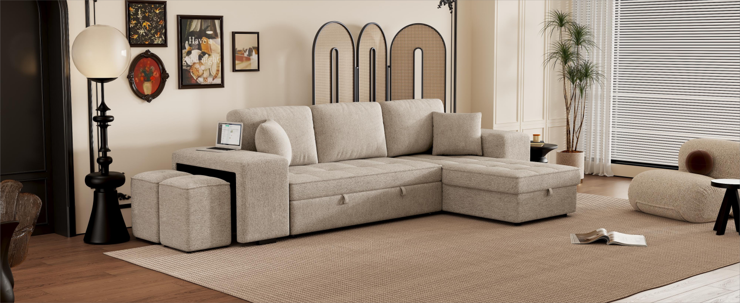 104.5" Modern L-Shape 3 Seat Reversible Sectional Couch