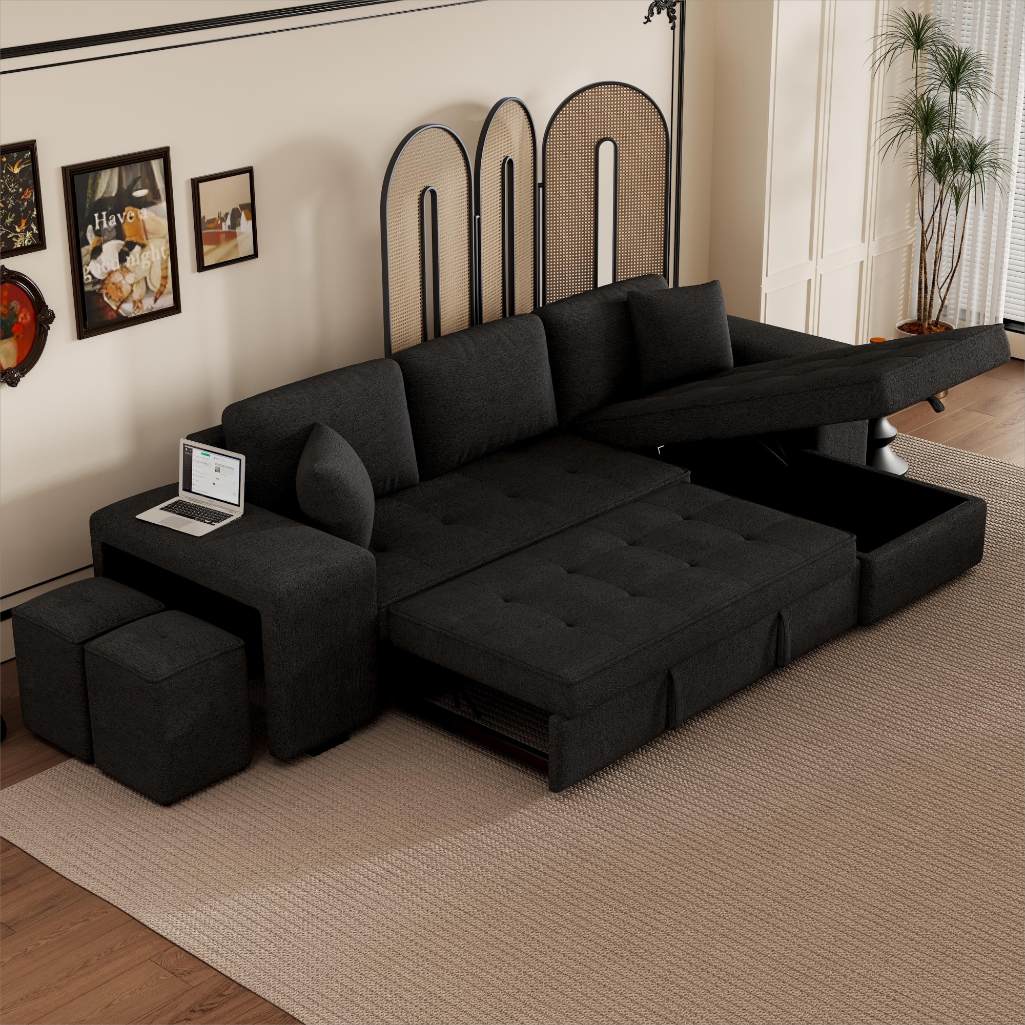 104.5" Modern L-Shape 3 Seat Reversible Sectional Couch