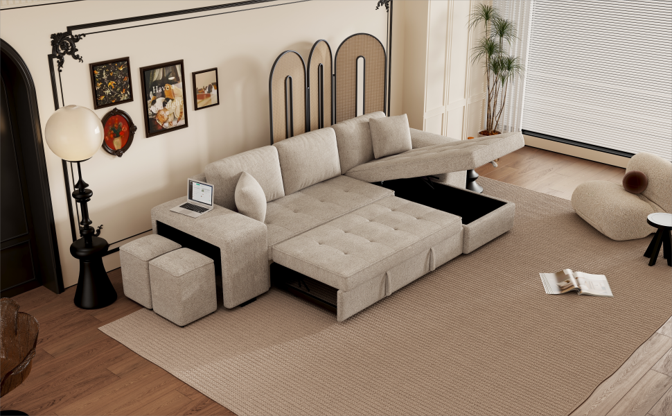 104.5" Modern L-Shape 3 Seat Reversible Sectional Couch