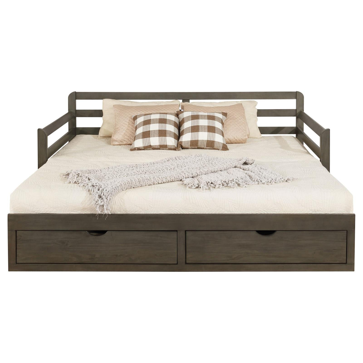 Grey 2-Drawer Daybed with Extension Trundle