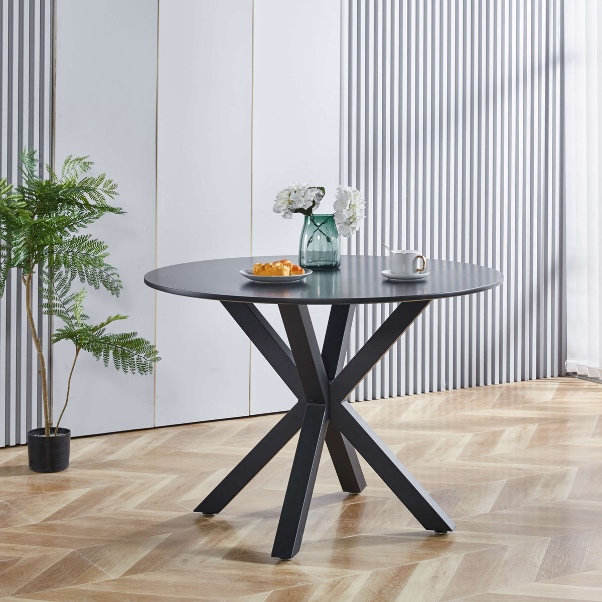 42.1" Black Mid-Century Dining Table for 4-6 People