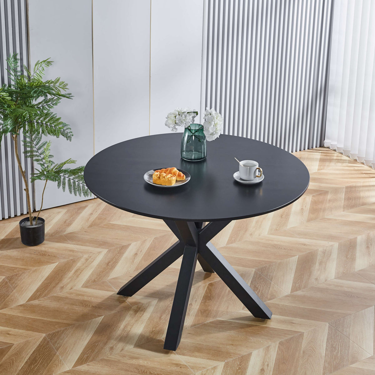 42.1" Black Mid-Century Dining Table for 4-6 People
