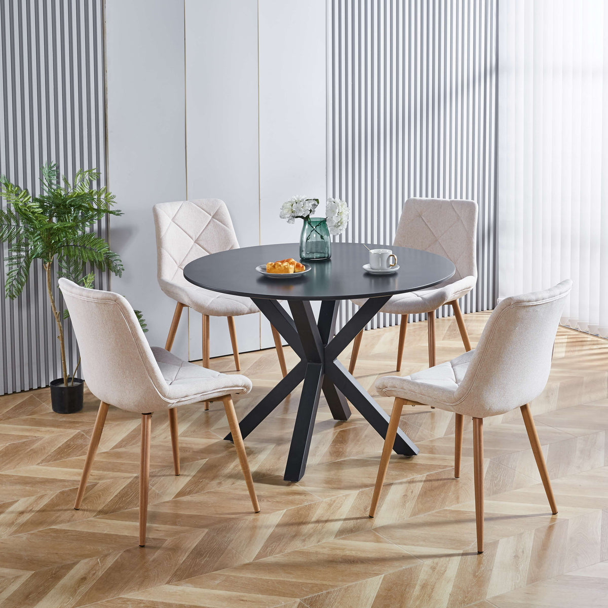 42.1" Black Mid-Century Dining Table for 4-6 People