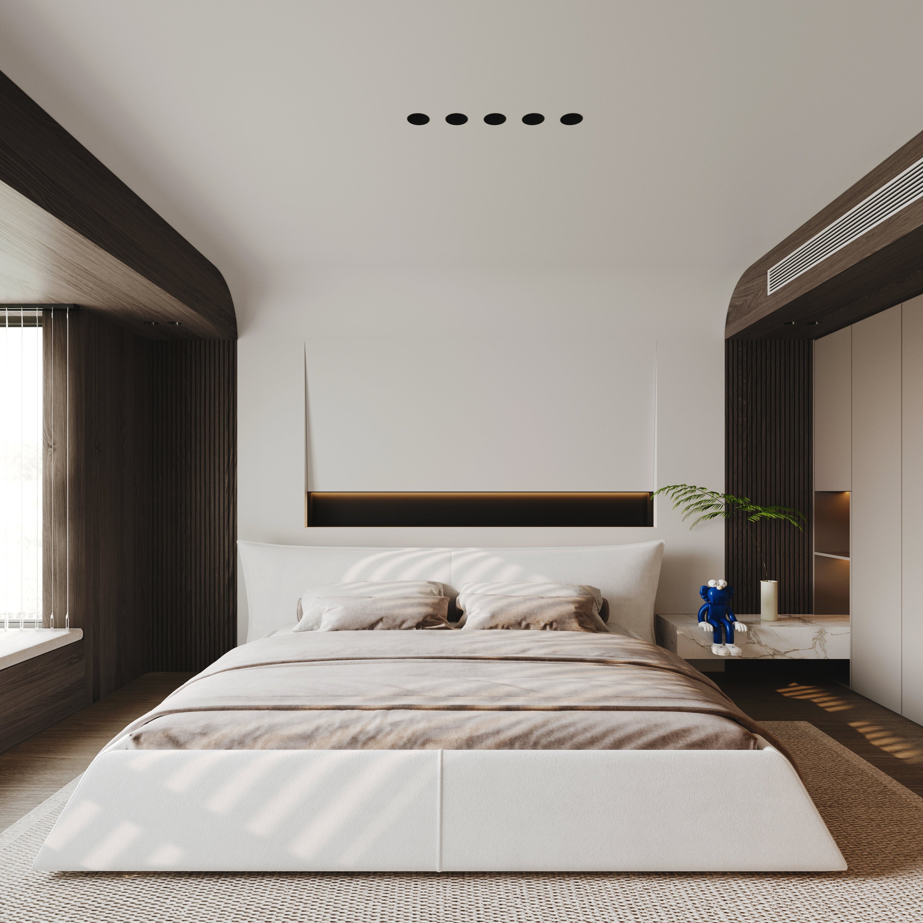 Queen Size Upholstered Platform Bed with Velvet Headboard