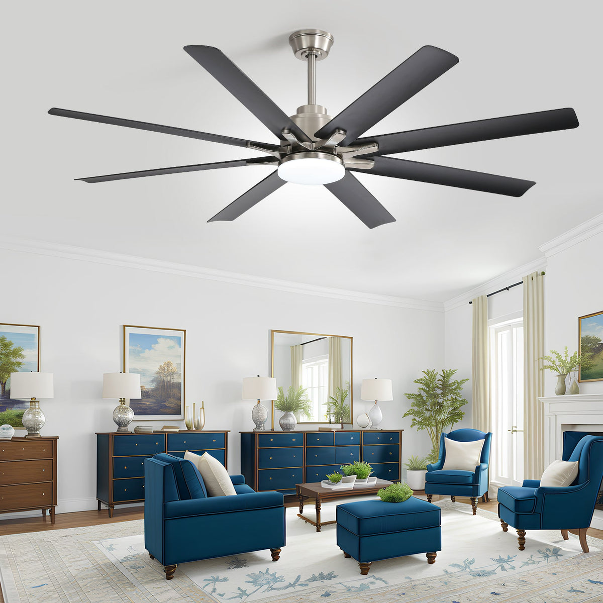 66 Inch Large Ceiling Fan With Dimmable Led Light