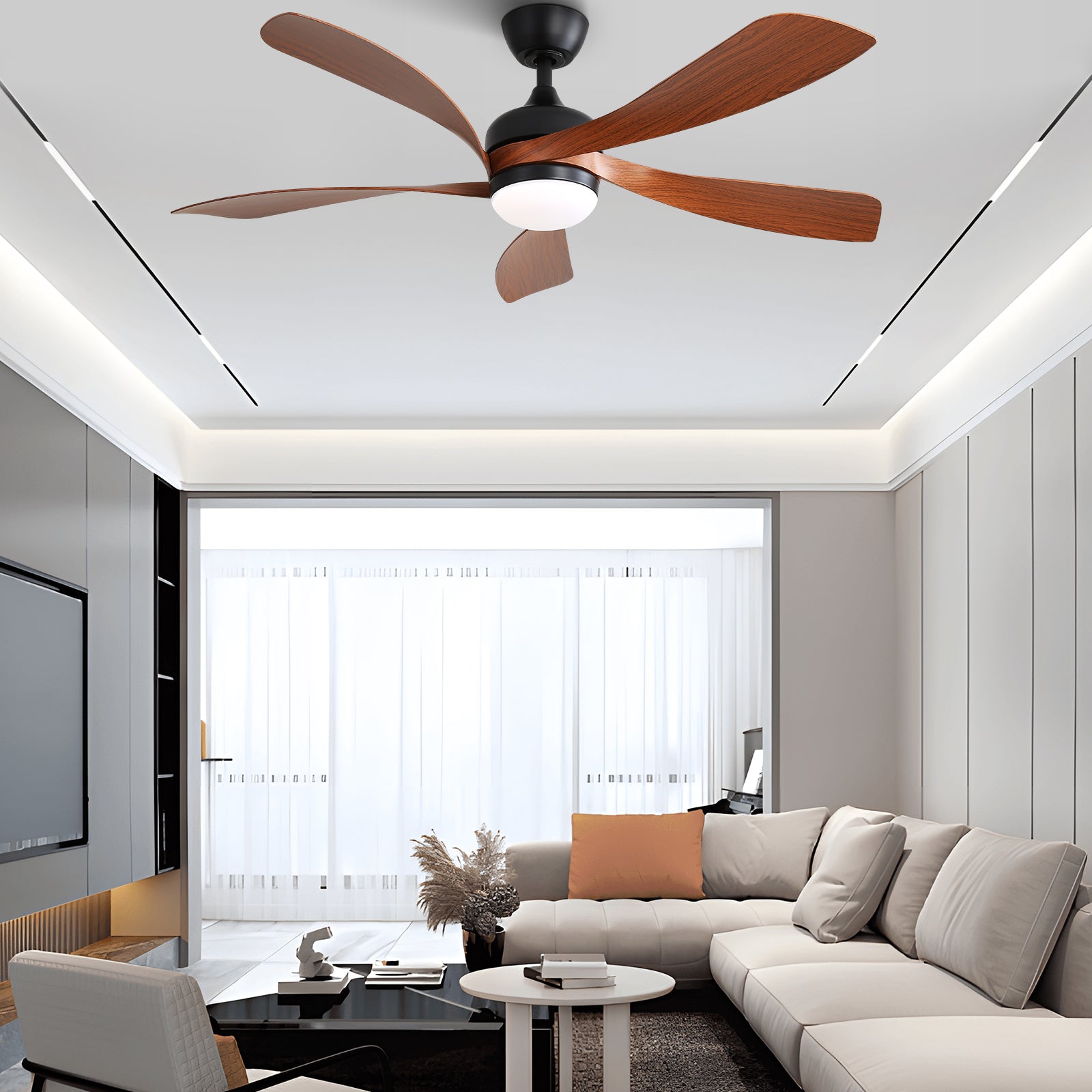 52 Inch Indoor Ceiling Fan With 3 Color Dimmable 5 ABS Blades Remote Control Reversible DC Motor