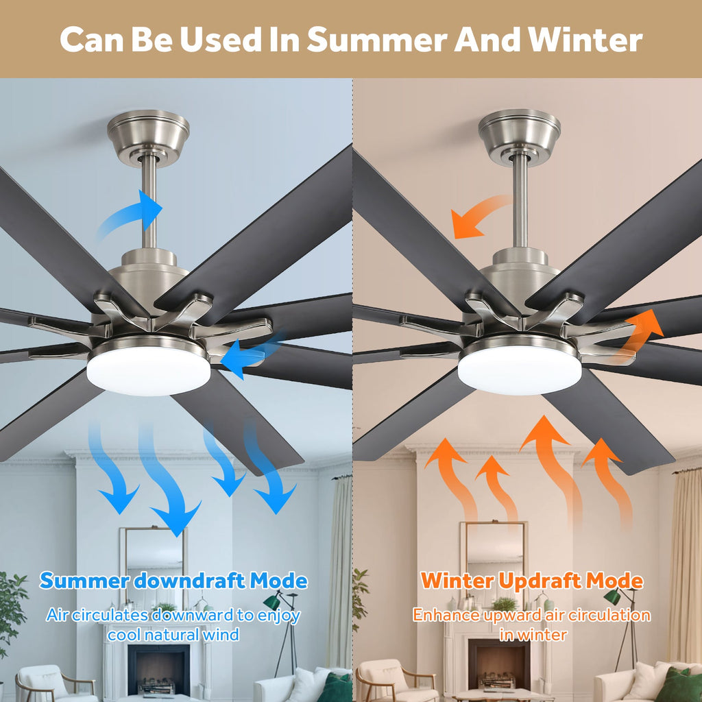 66 Inch Large Ceiling Fan With Dimmable Led Light