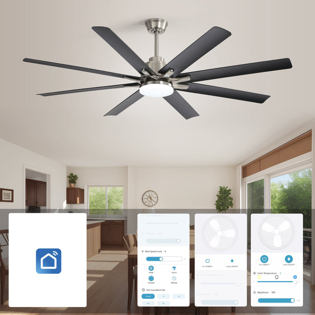 66 Inch Large Ceiling Fan With Dimmable Led Light