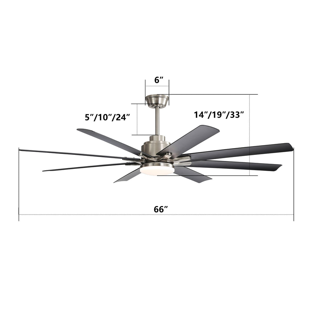 66 Inch Large Ceiling Fan With Dimmable Led Light
