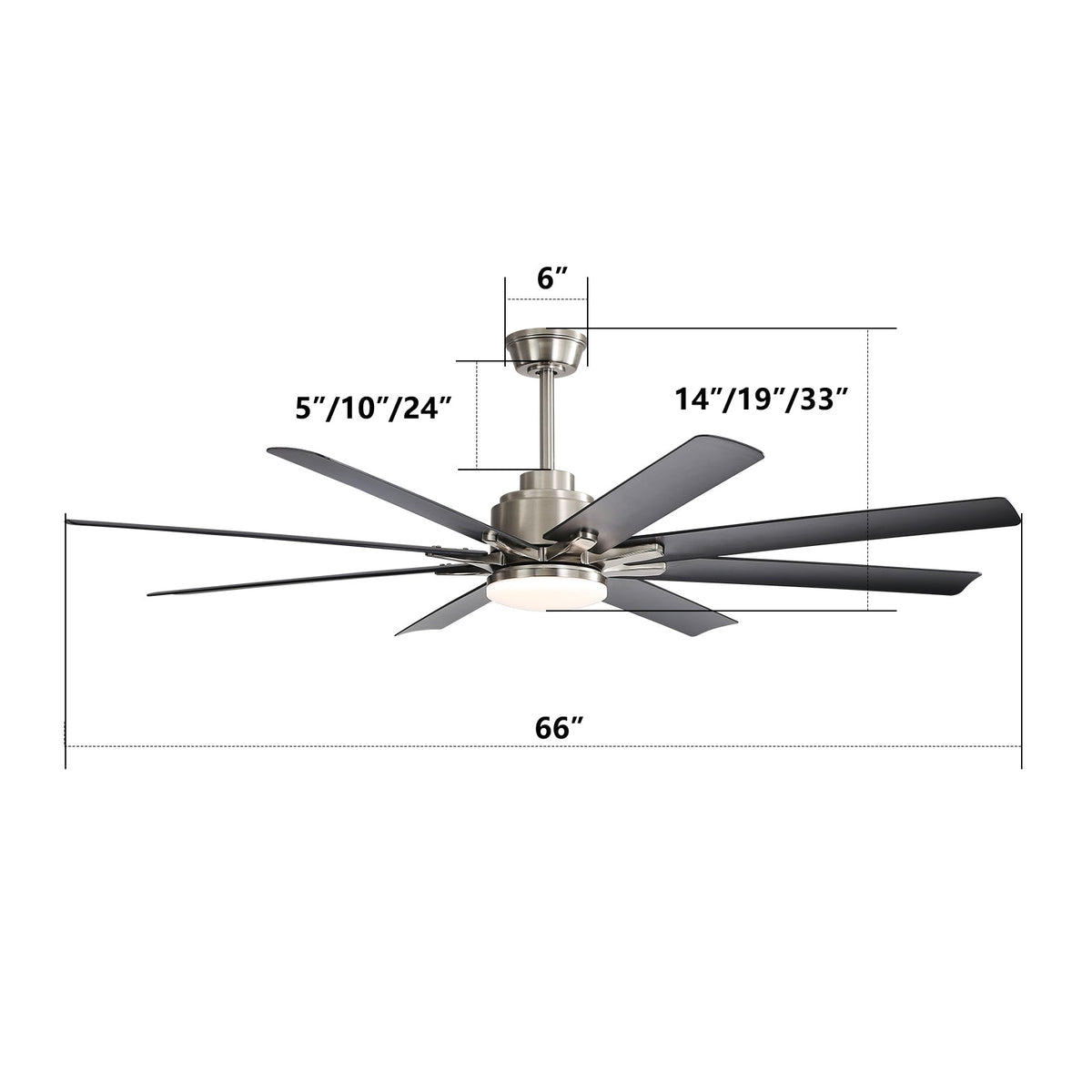 66 Inch Large Ceiling Fan With Dimmable Led Light