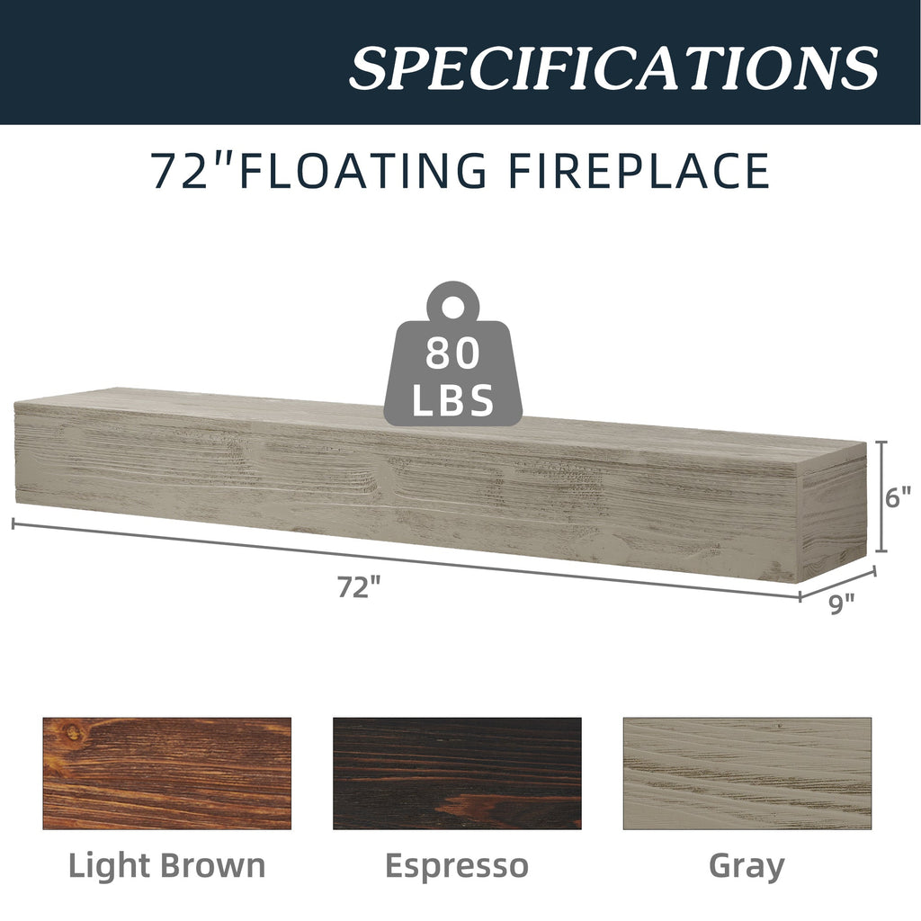 72" Rustic Wood Fireplace Mantel