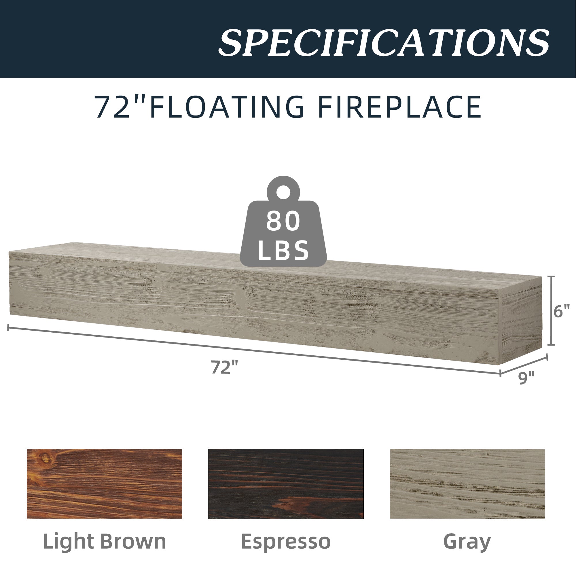 72" Rustic Wood Fireplace Mantel