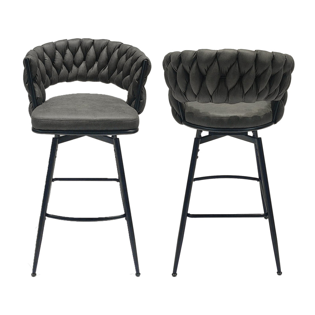 28" Technical Leather Woven Bar Stool Set of 2